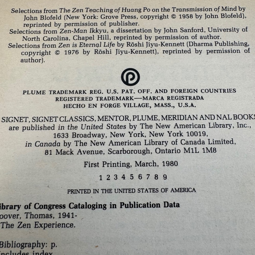 The Zen Experience by Thomas Hoover, First Printing,‎ 1980, Illustrated - Picture 3 of 6